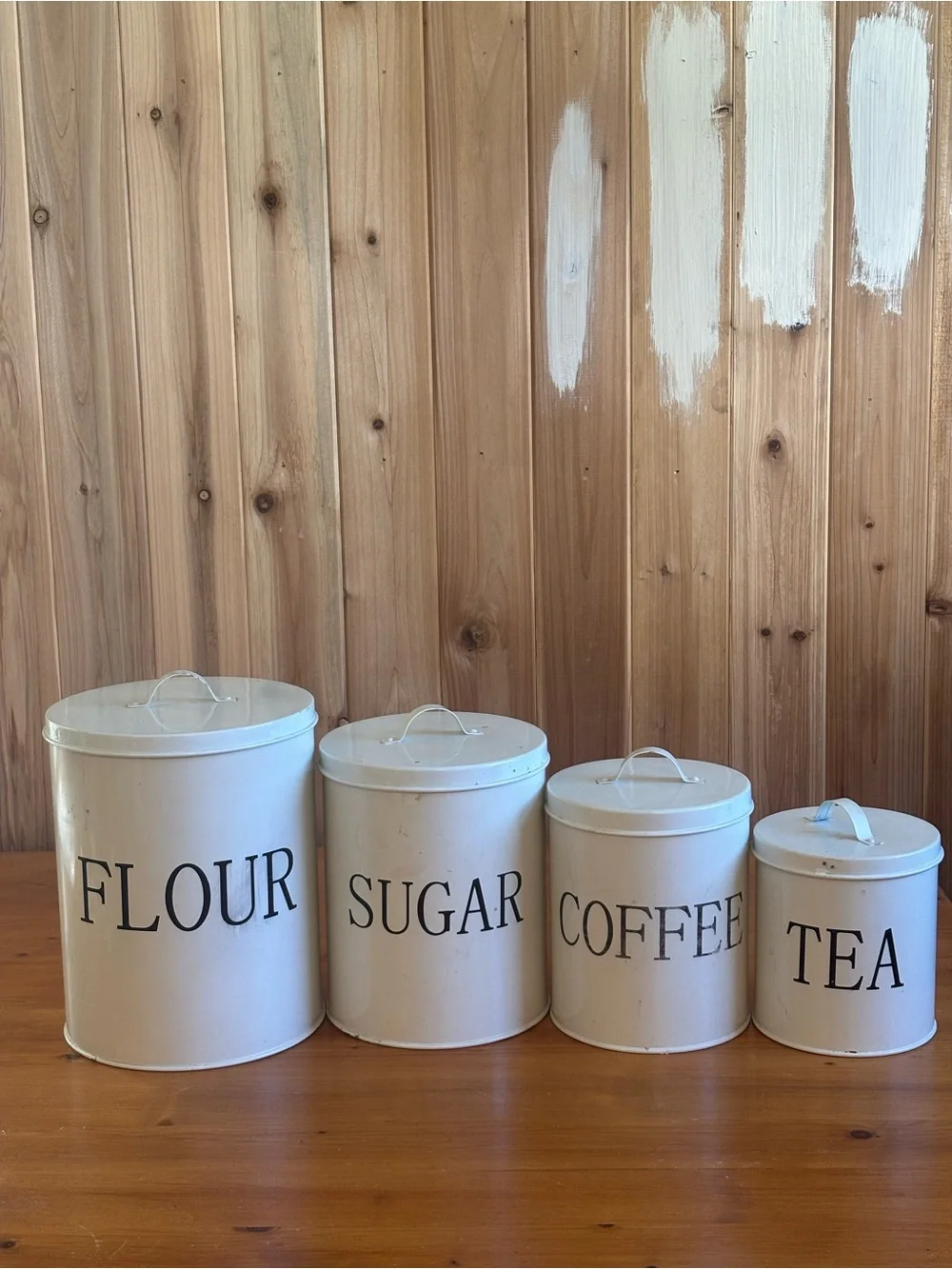 White Kitchen Canister Set — Flour, Sugar, Coffee, Tea